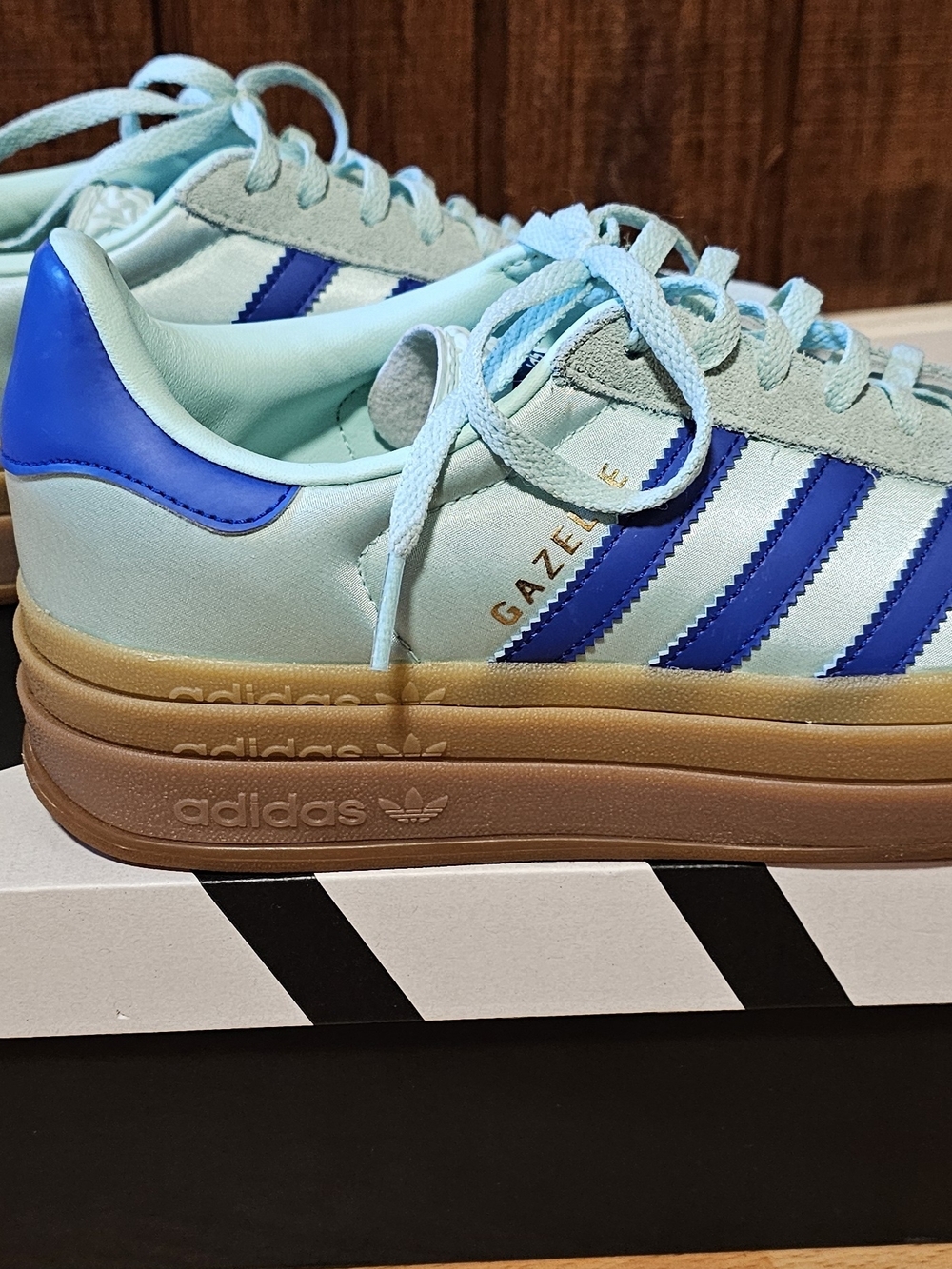 Adidas Gazelle Light Aqua with Royal Blue Stripes